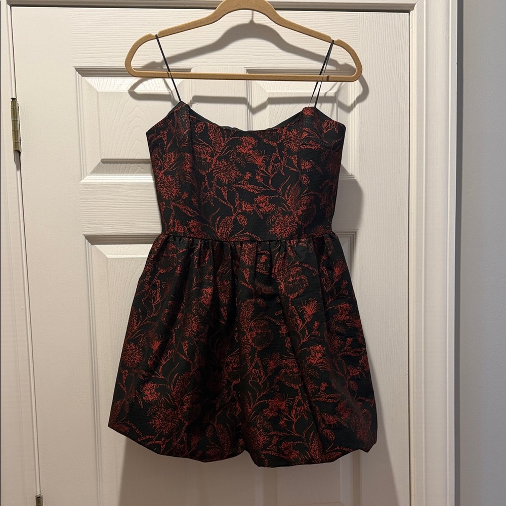 Amanda Uprichard Addison Dress- Black and Red Floral Party Dress